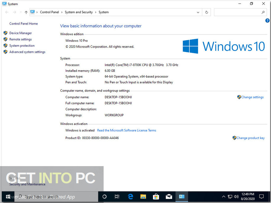 Windows 10 x64 Pro incl Office 2019 Updated Aug 2020 Screenshot 2-GetintoPC.com